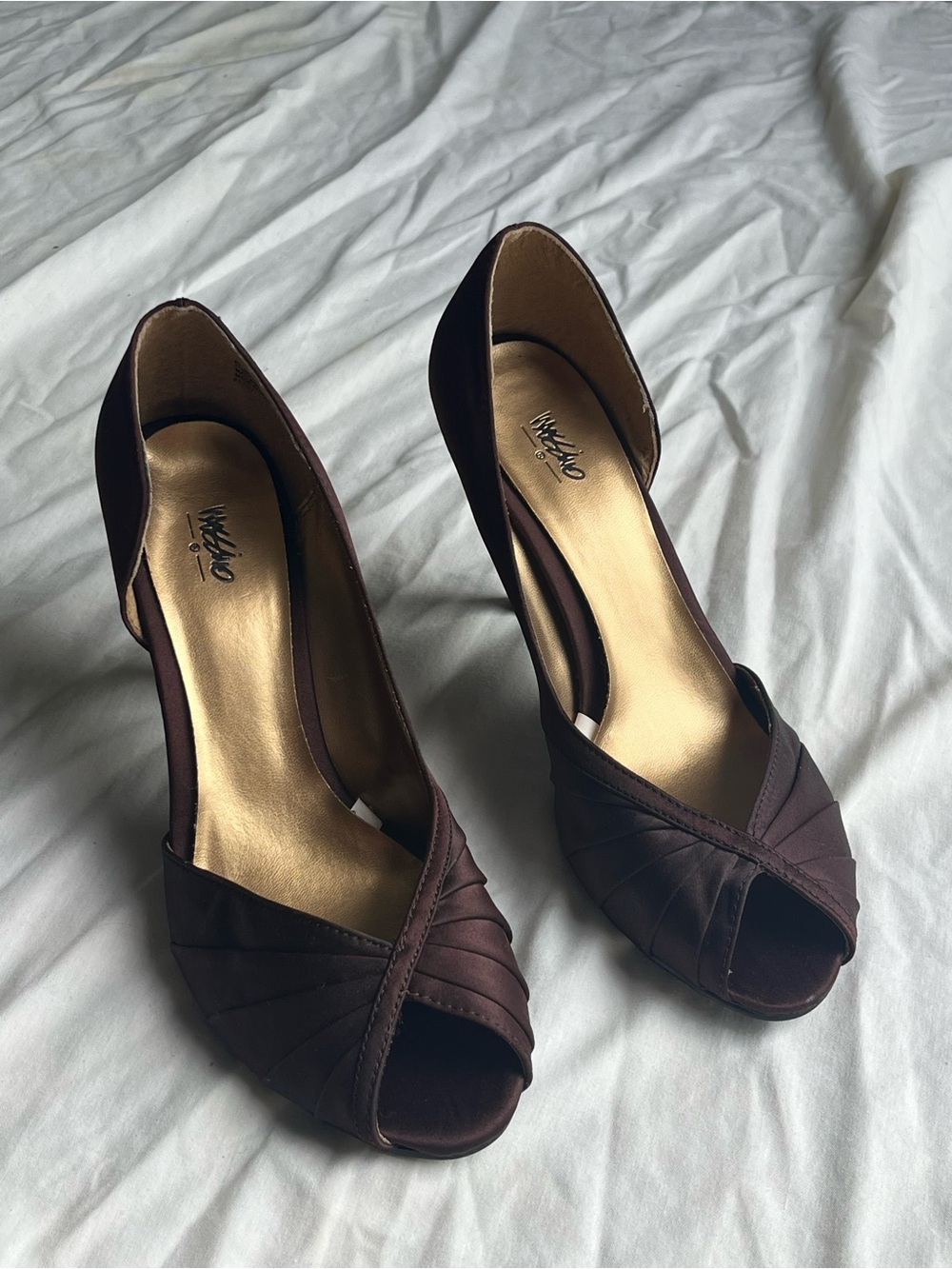 Women's Satin Brown Peep-Toe Heels